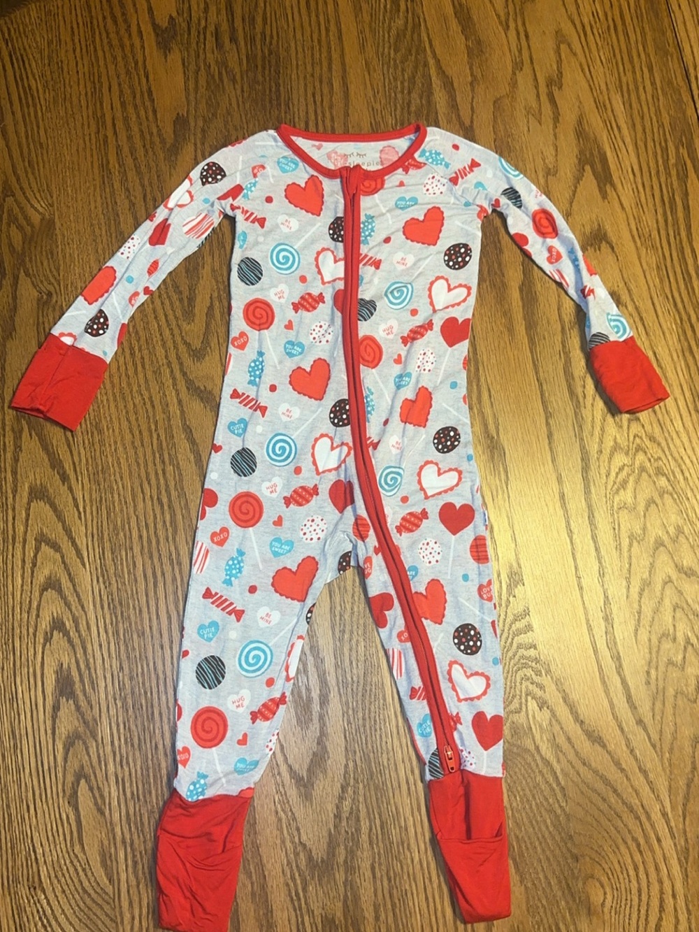 Little Sleepies Red Heart & Candy Print Footed One-Piece